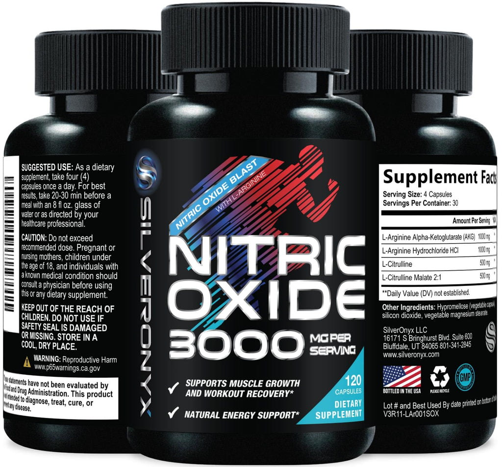 Nitric Oxide Supplement 3000mg Blend L-Arginine & L-Citrulline 120 Capsules G781476
