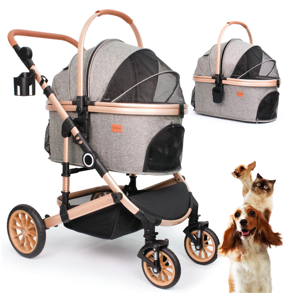 Dog Stroller with Detachable Carrier, Rubber Wheels, 50 lbs, Grey O498822