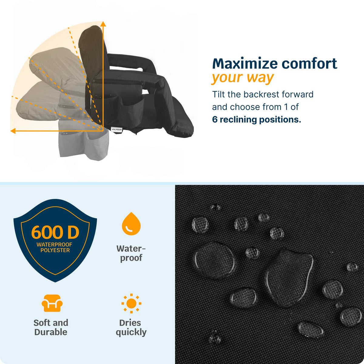 Heating Massage Reclining Stadium Seat with Arm Support H533