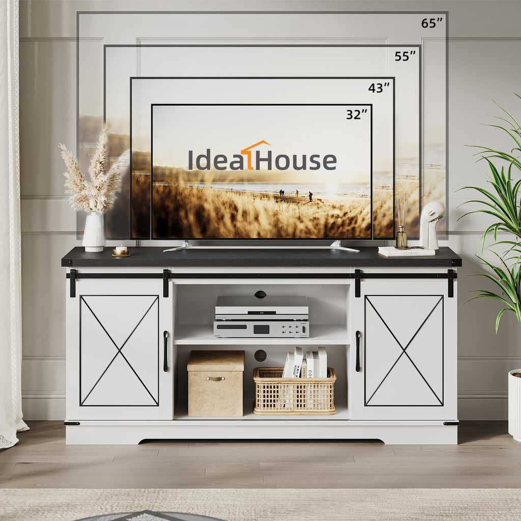 Farmhouse TV Stand with Sliding Barn Doors and Adjustable Shelves Q163