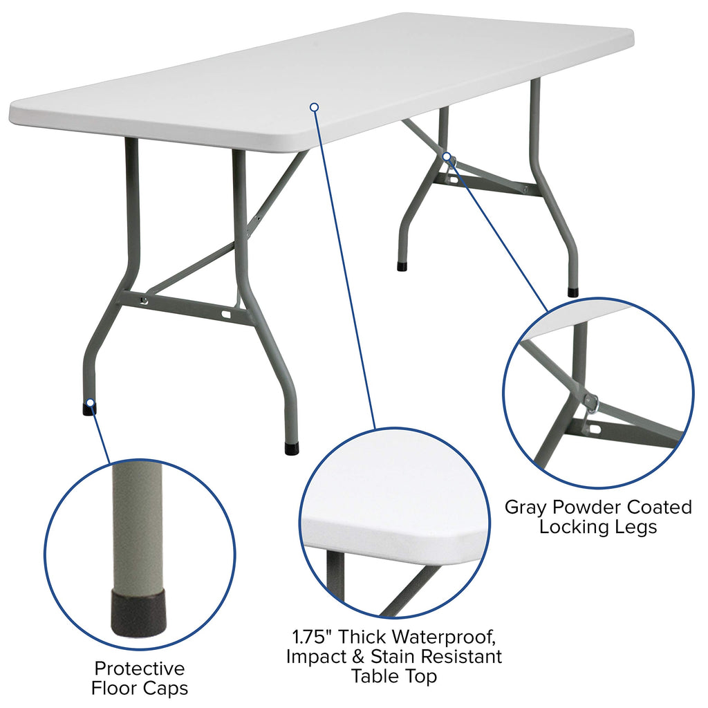 6-Foot Granite White Plastic Folding Table Q2512