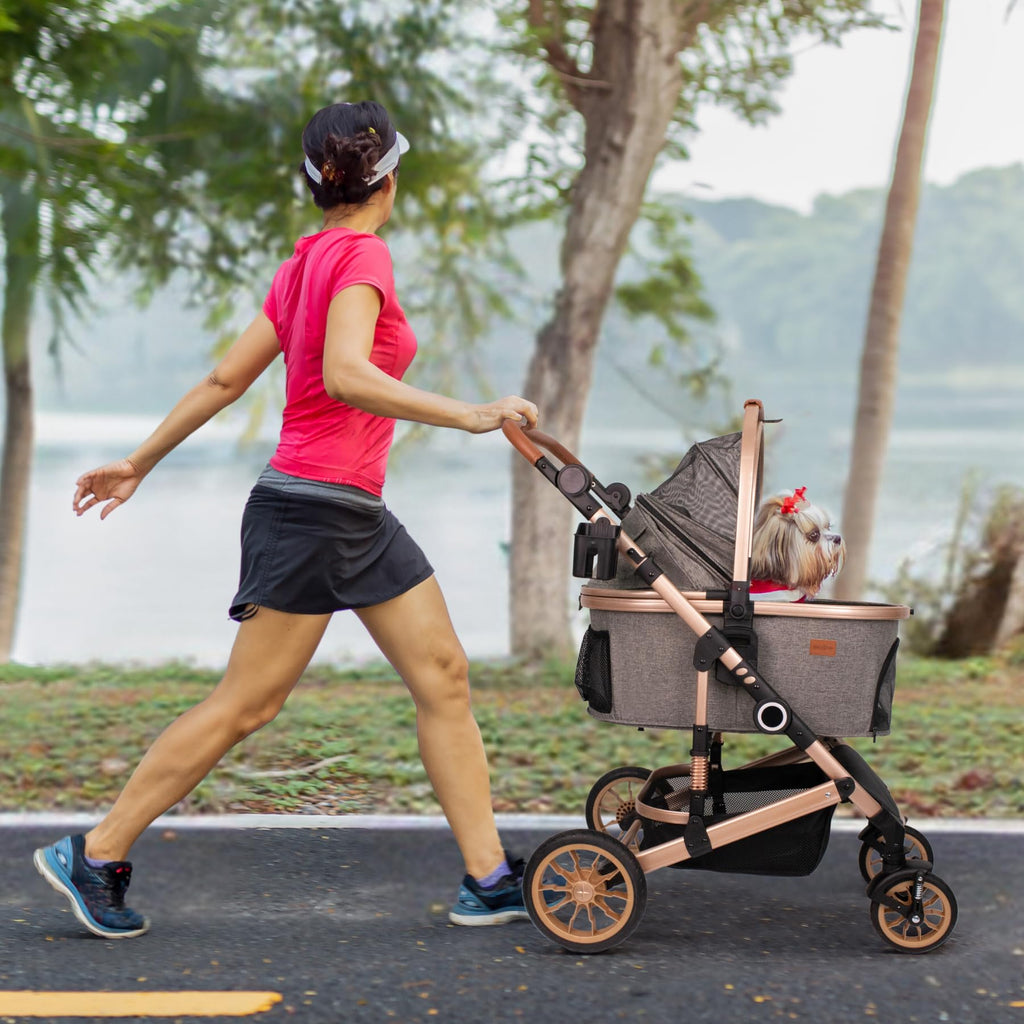 Dog Stroller with Detachable Carrier, Rubber Wheels, 50 lbs, Grey O498822