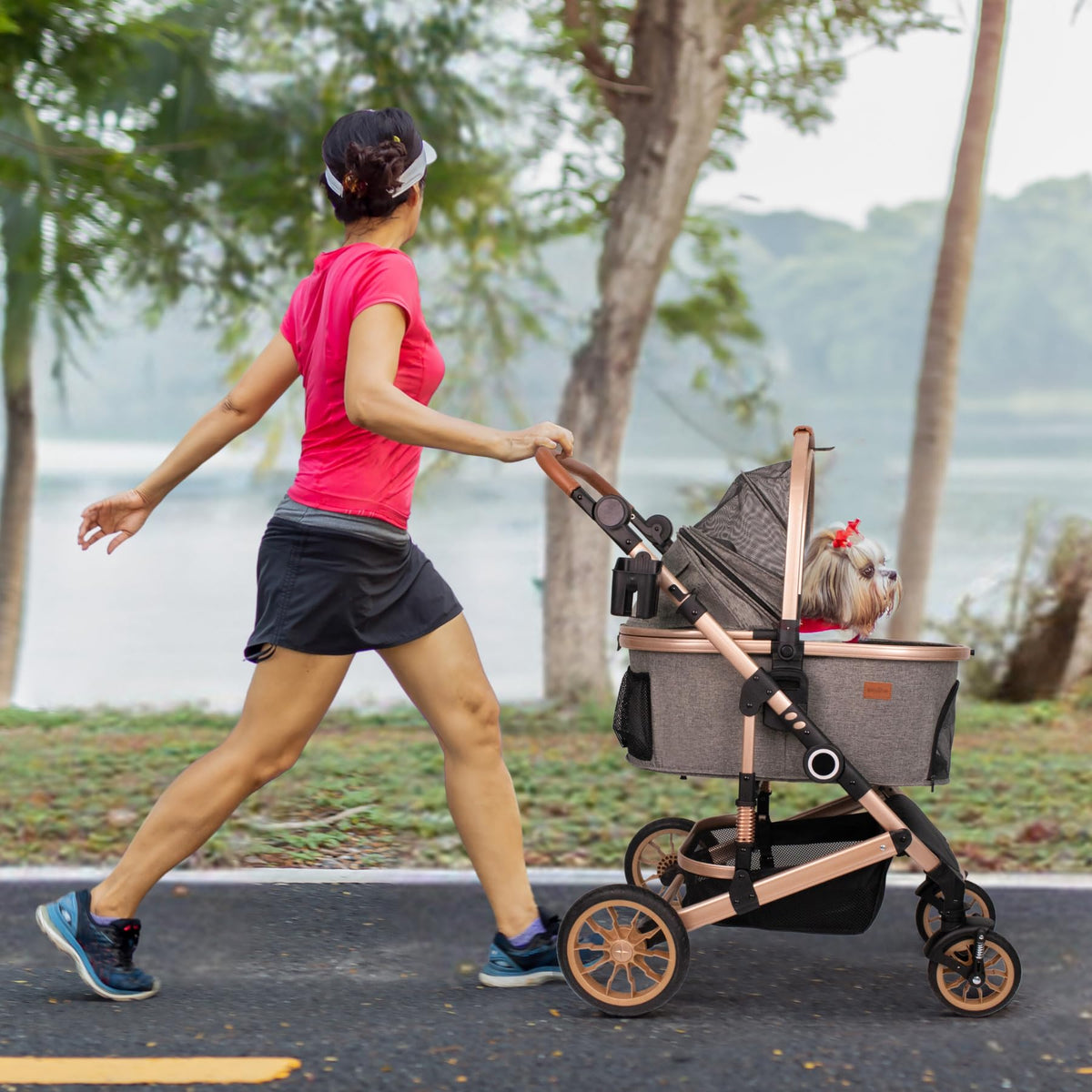Dog Stroller with Detachable Carrier, Rubber Wheels, 50 lbs, Grey O498822