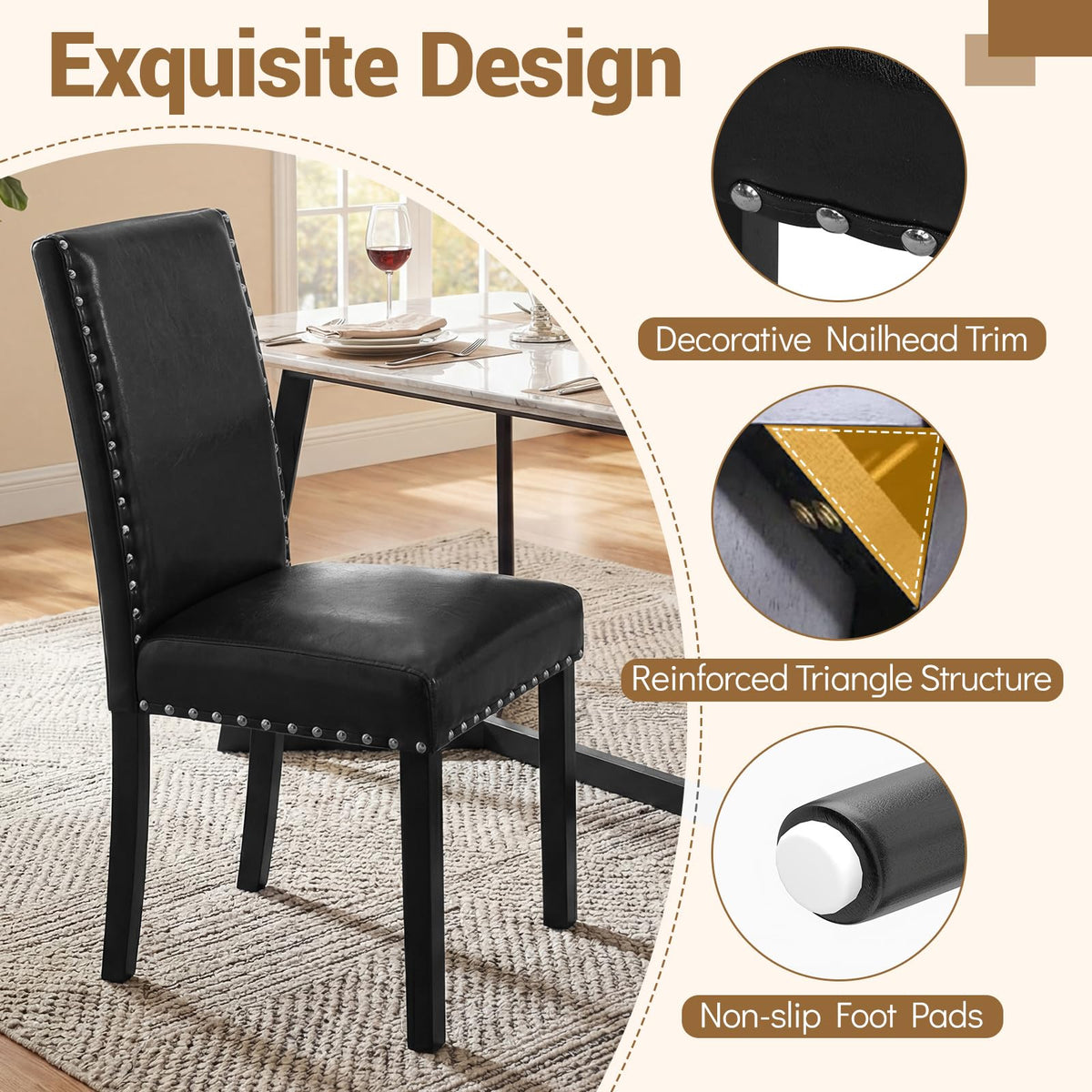 Black Faux Leather Upholstered Dining Chairs Set of 4 I507