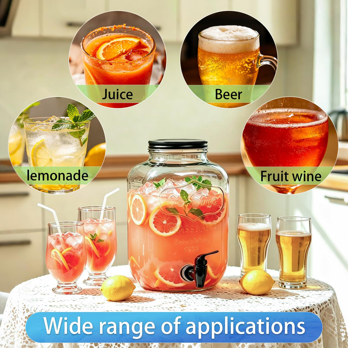 2 Pack 1.5 Gallon Glass Beverage Dispenser with Stand D3204