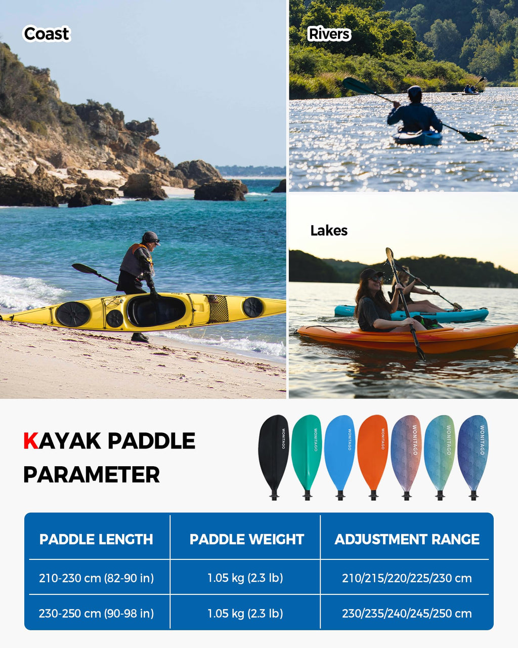 Adjustable Fiberglass Shaft Nylon Blade Kayak Paddle Q14471