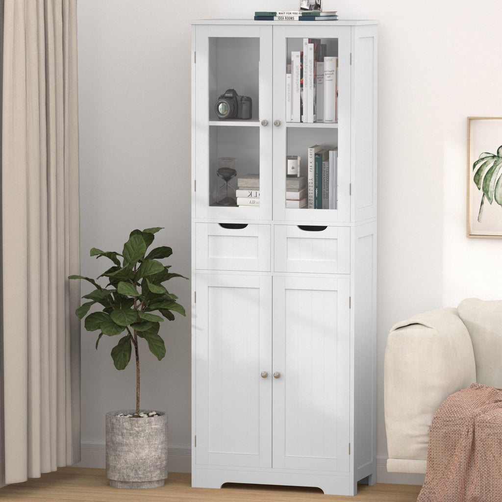 67" White Bathroom Storage Cabinet with Glass Doors and 2 Drawers C475144