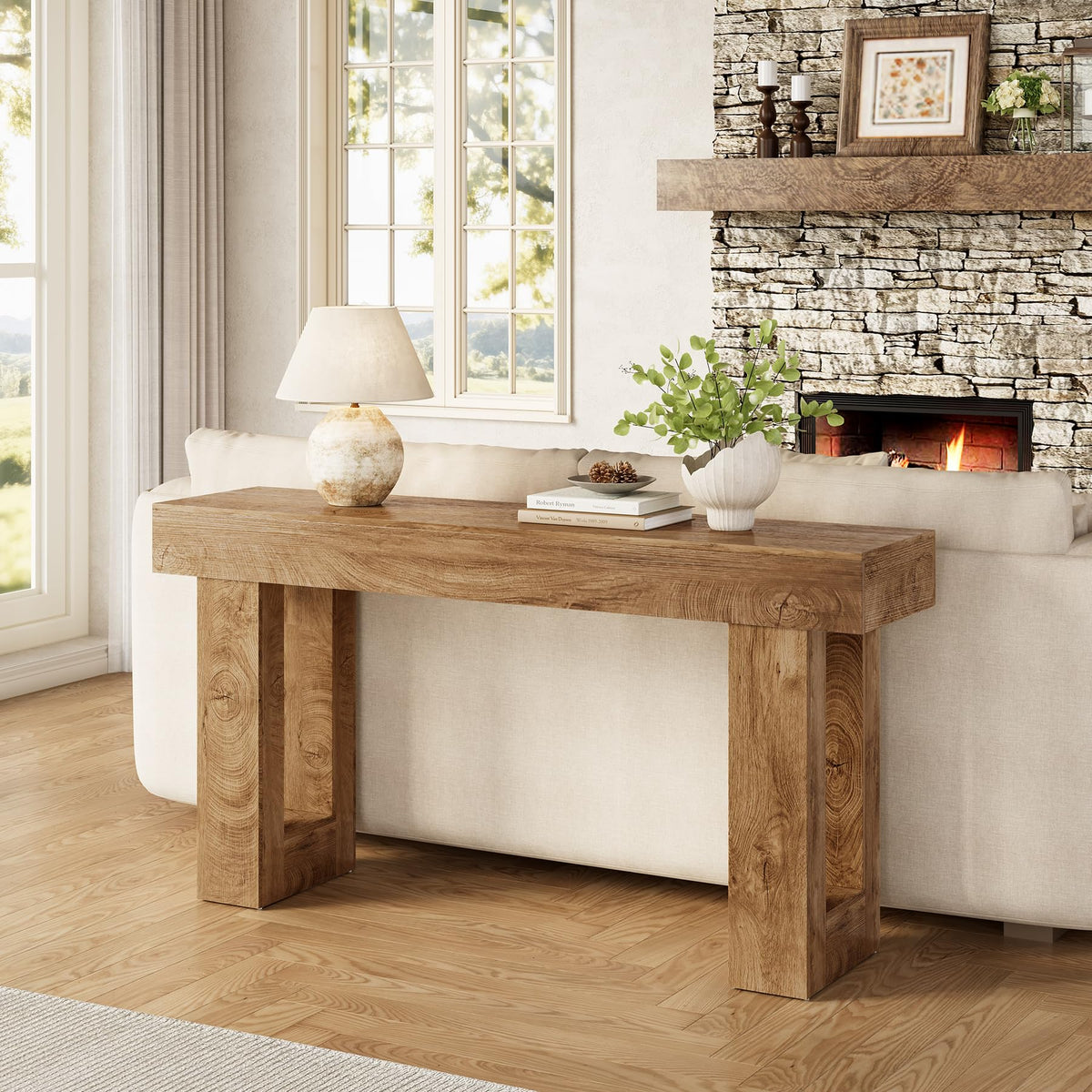 63 Inches Oak Color Wooden Console Table D795