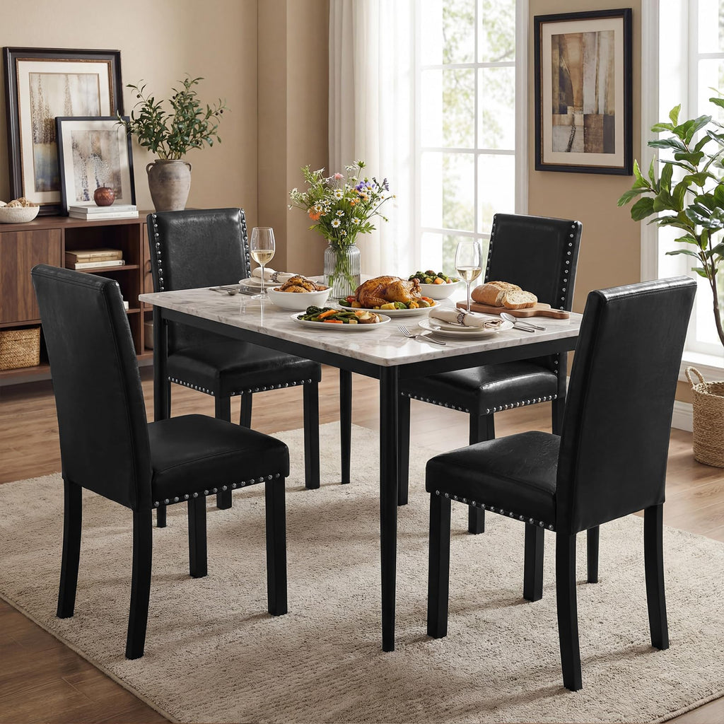 Black Faux Leather Upholstered Dining Chairs Set of 4 I507