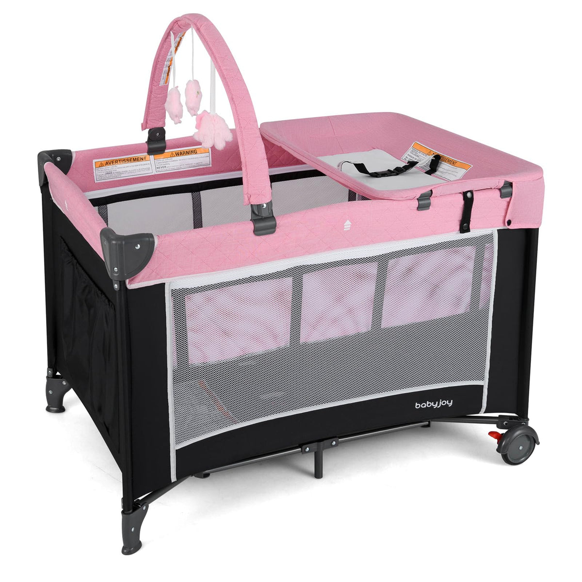 3 in 1 Pink Pack and Play Baby Crib Bassinet H1379
