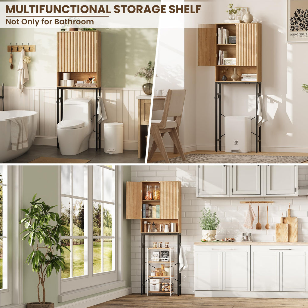 Freestanding Tall Wood Over The Toilet Storage Cabinet H94517