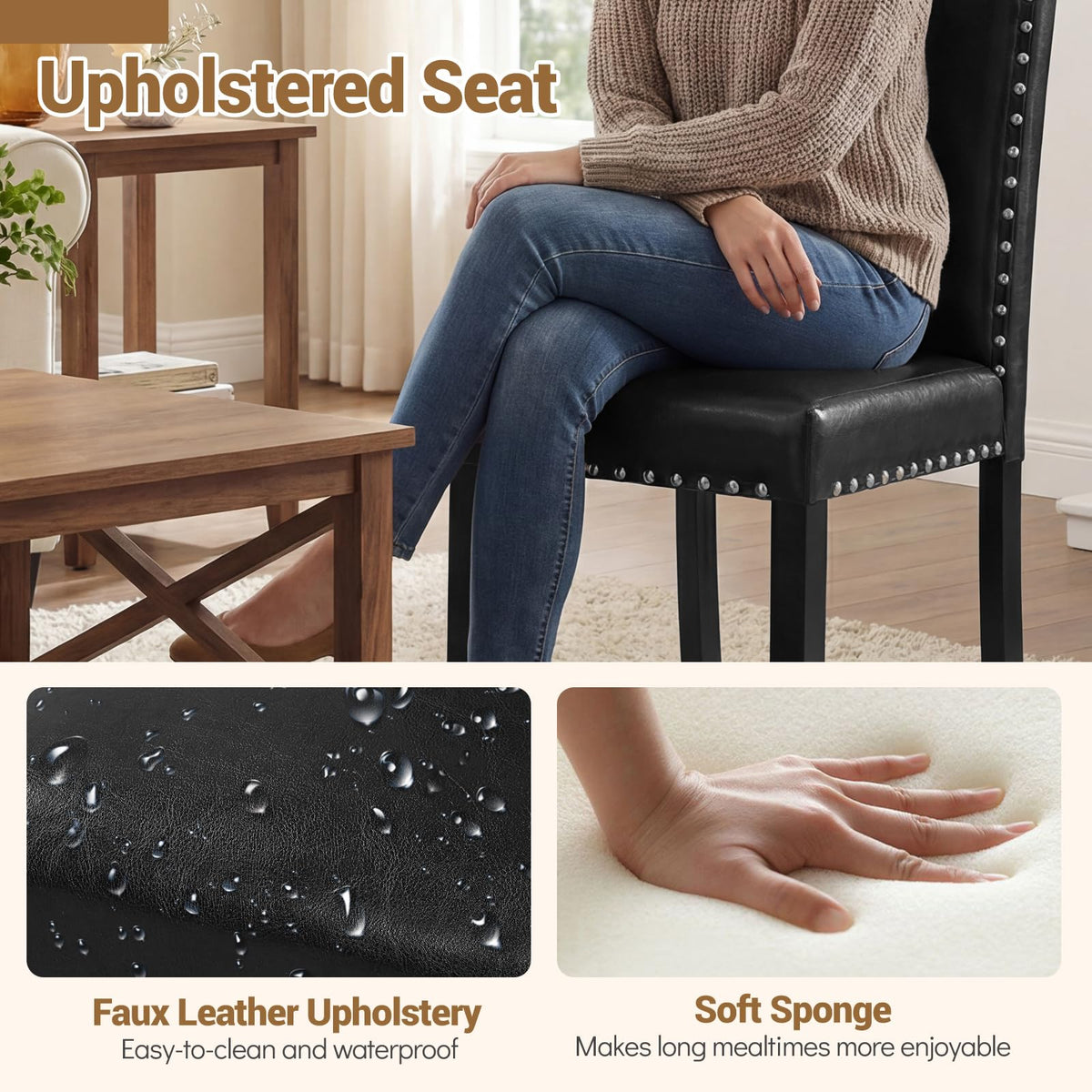 Black Faux Leather Upholstered Dining Chairs Set of 4 I507