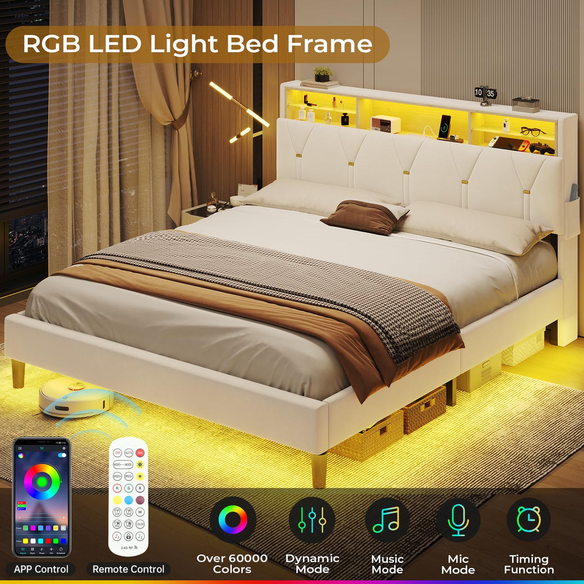 Full Size Velvet Upholstered Platform Bed Frame with Storage Headboard D76384