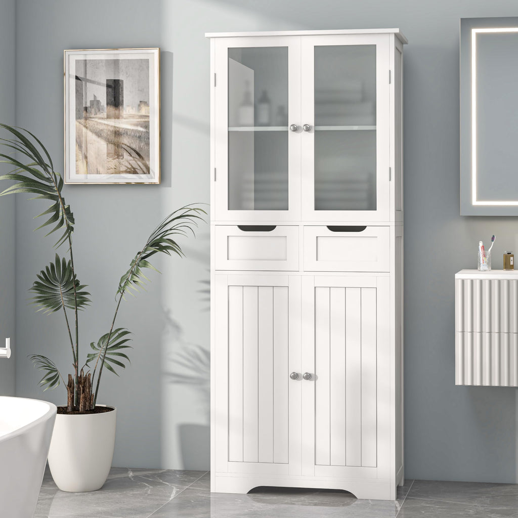 67" White Bathroom Storage Cabinet with Glass Doors and 2 Drawers C475144