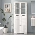 67" White Bathroom Storage Cabinet with Glass Doors and 2 Drawers C475144