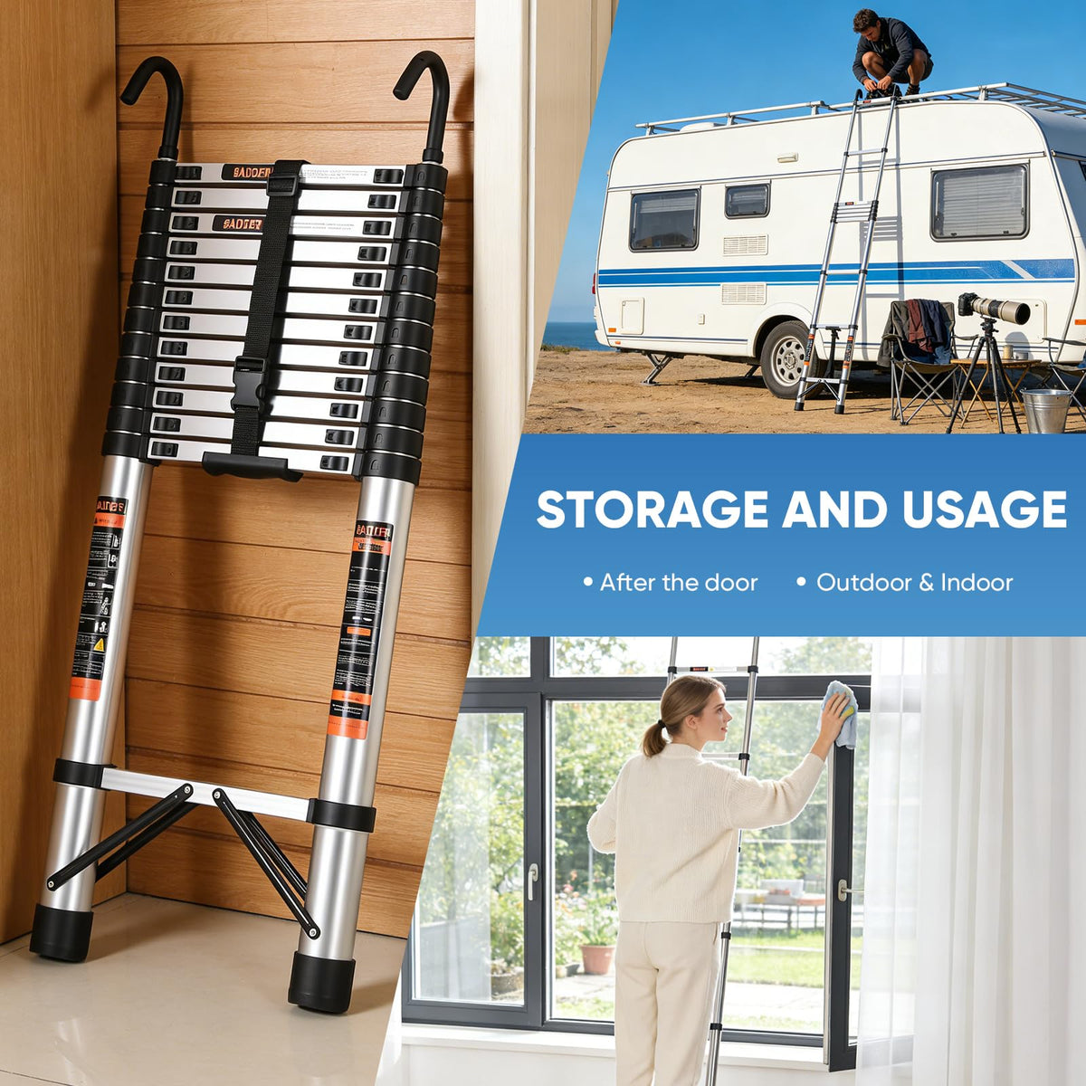 16.5 ft Telescoping Ladder with Hooks 330 lbs F5213