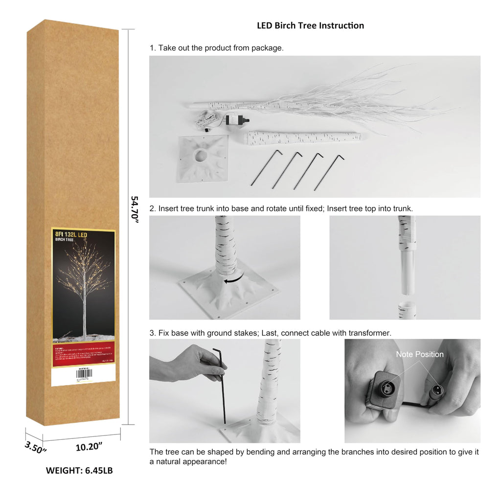 8FT 132 LED Birch Tree Warm White J4633