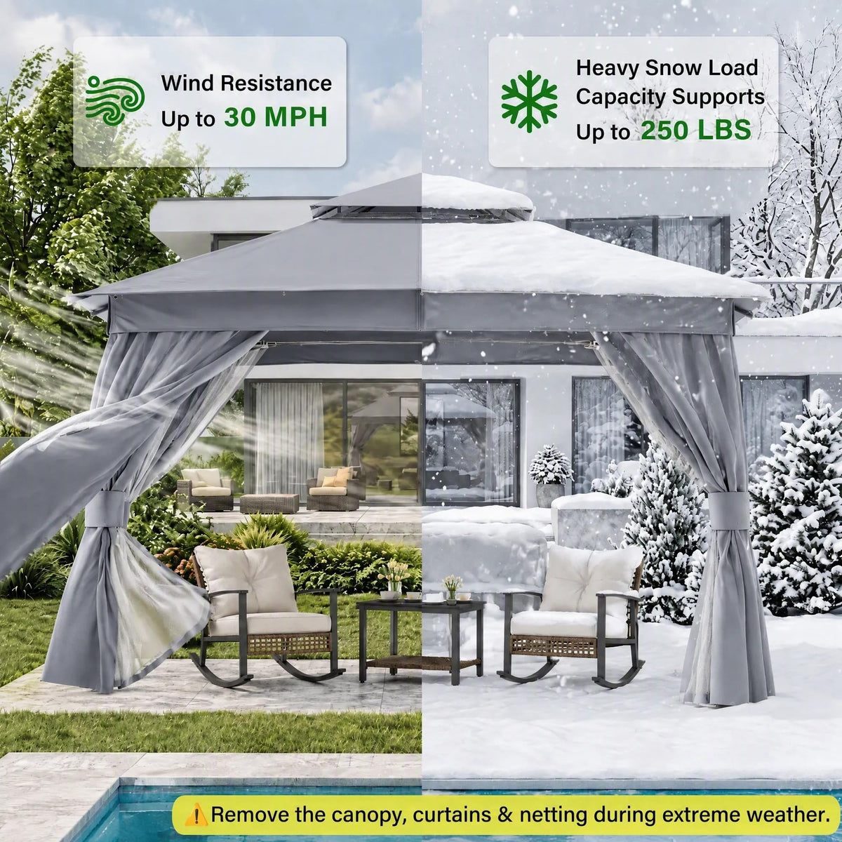 8x8 Gazebo Canopy with Netting, Curtains & Double Roof N142065