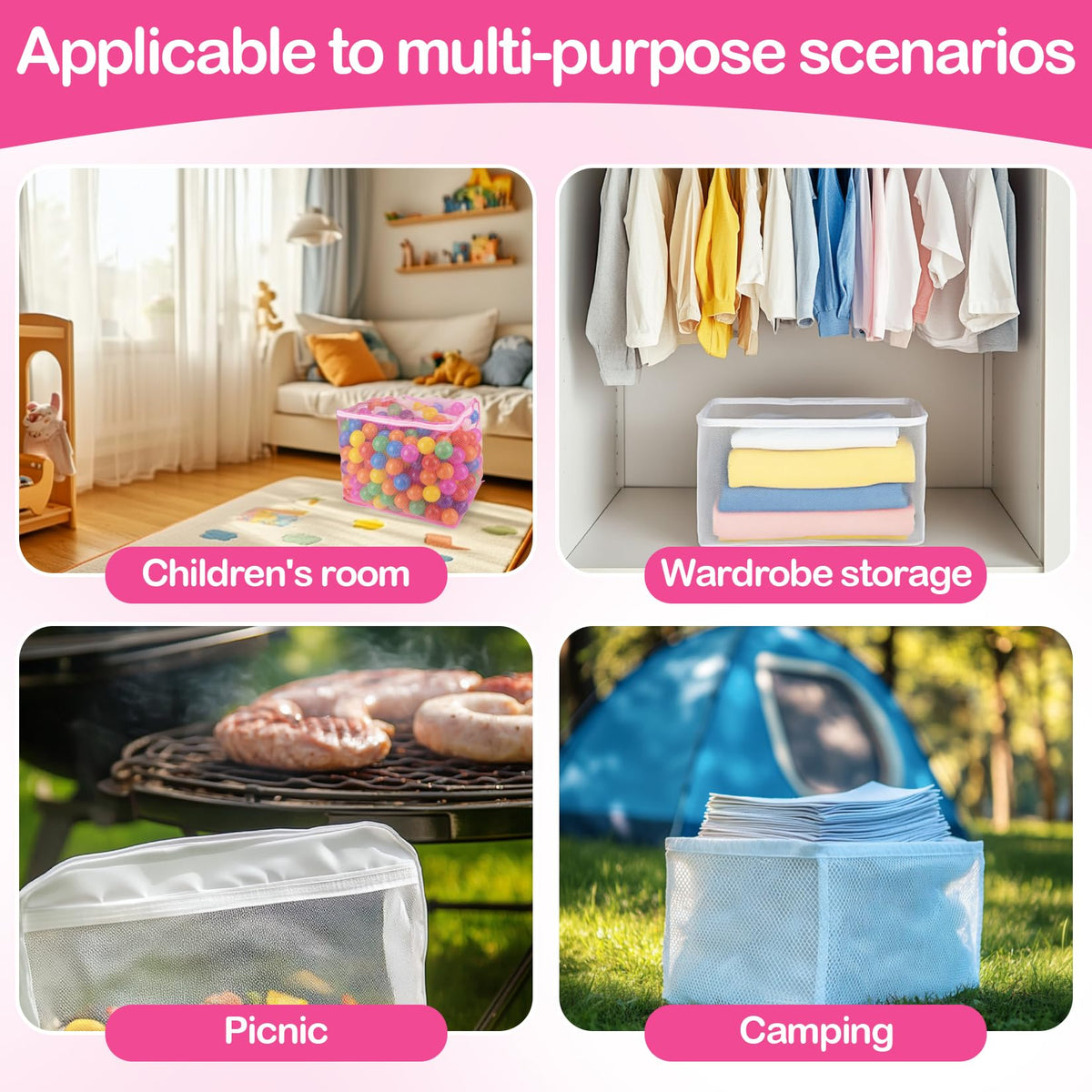 2 PCS Mesh Storage Bags with Zipper P782505