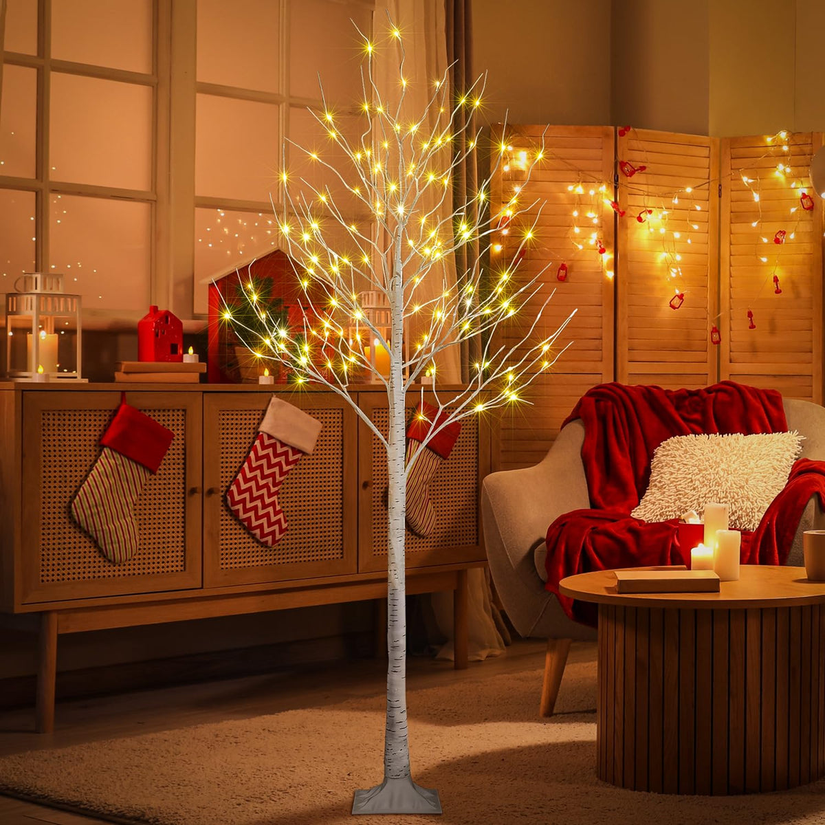8FT 132 LED Birch Tree Warm White J4633