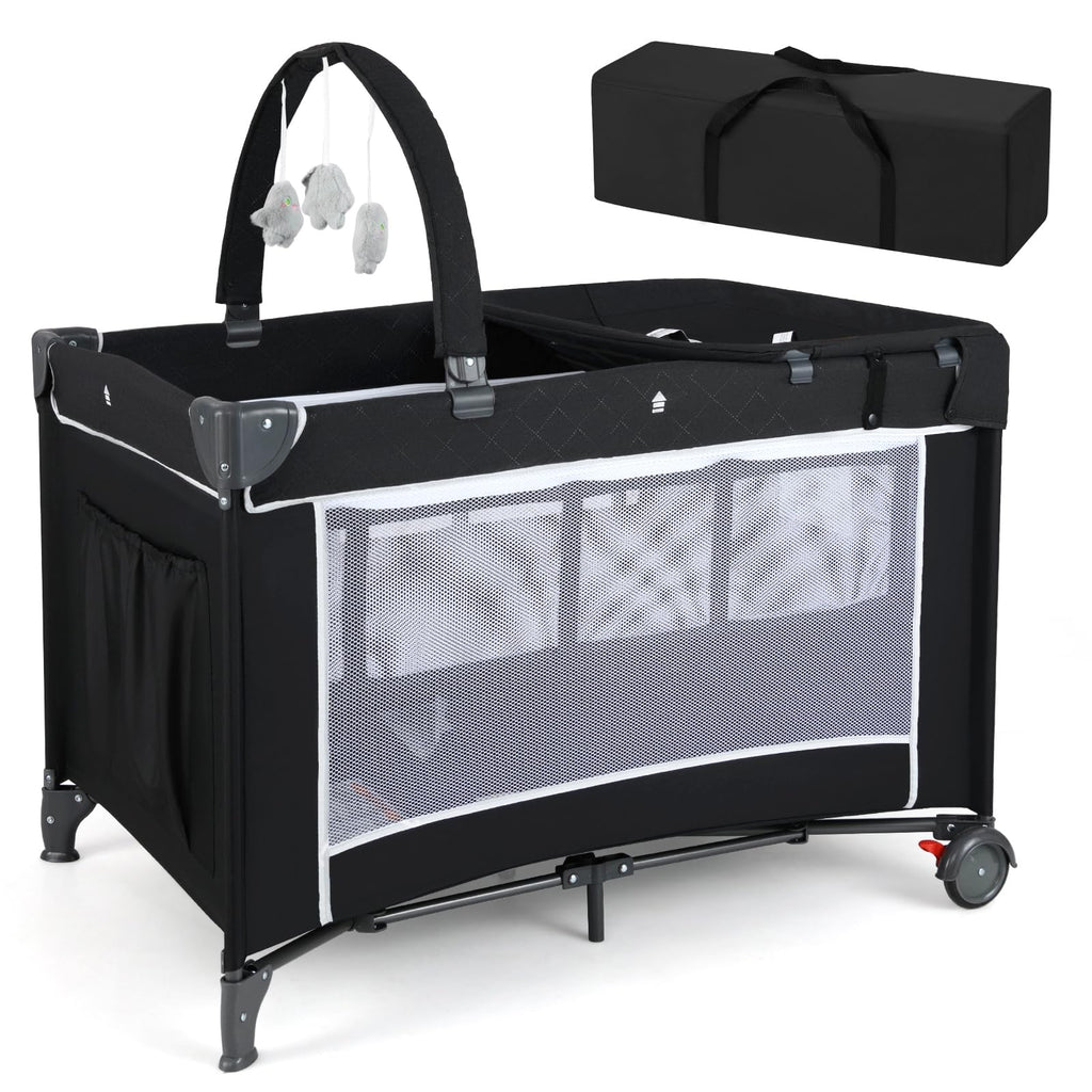4 in 1 Folding Playpen with Bassinet and Carry Bag Q9650
