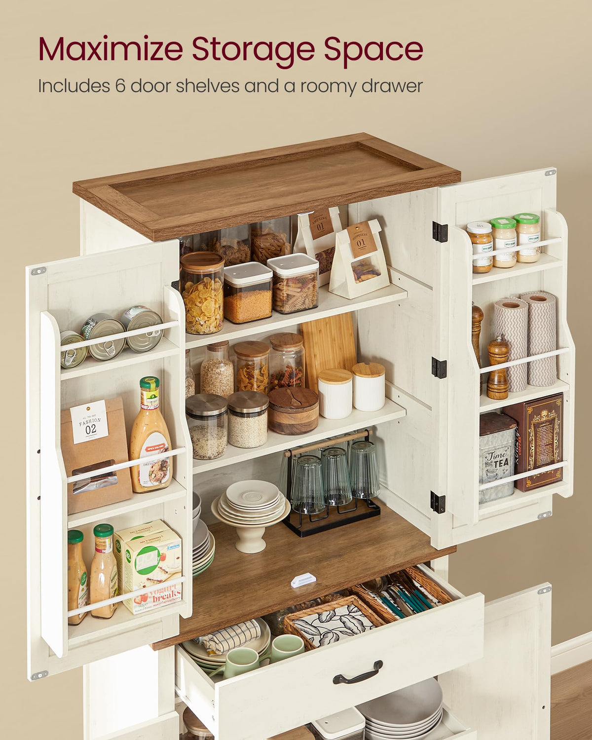 Freestanding Tall Pantry Cabinet with Drawer R887709