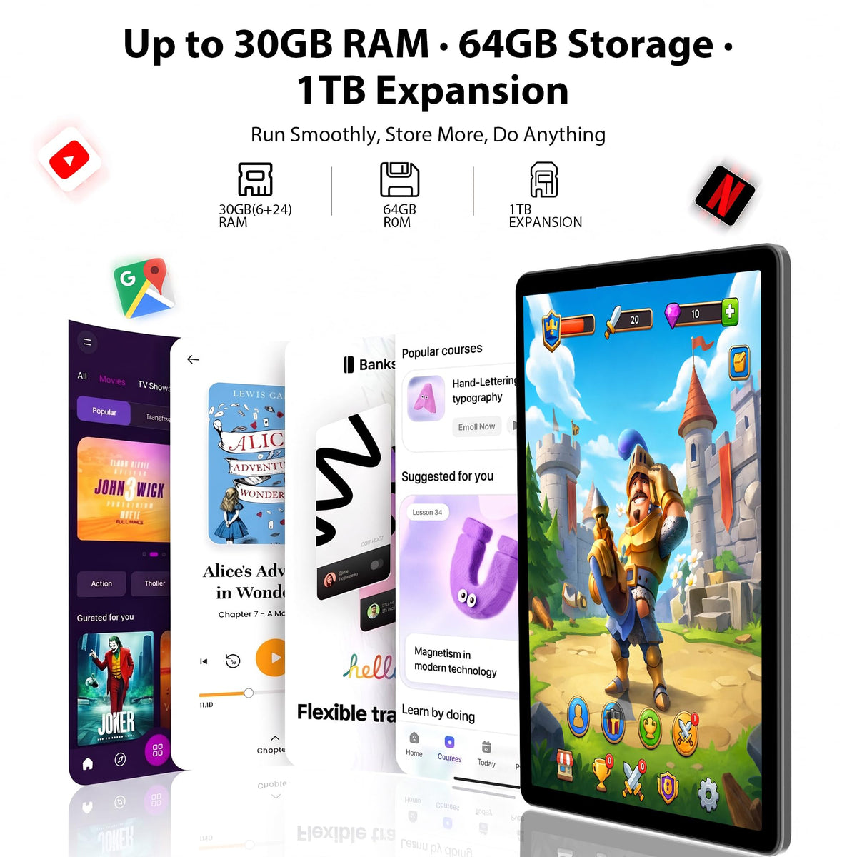 10.1" Android 16 Tablet with Keyboard, 30GB RAM 64GB ROM, Gray M472415