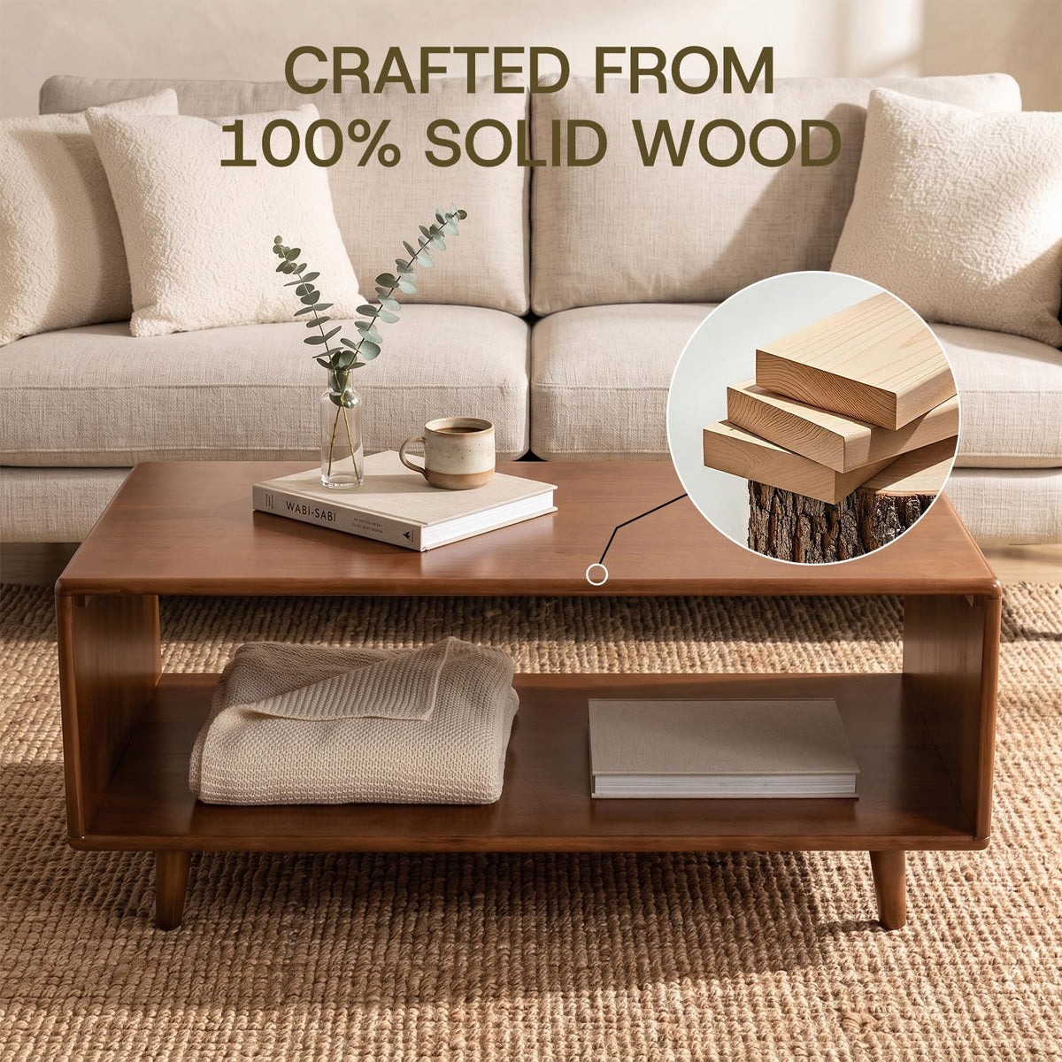 39" Rectangular Solid Wood Coffee Table R2188