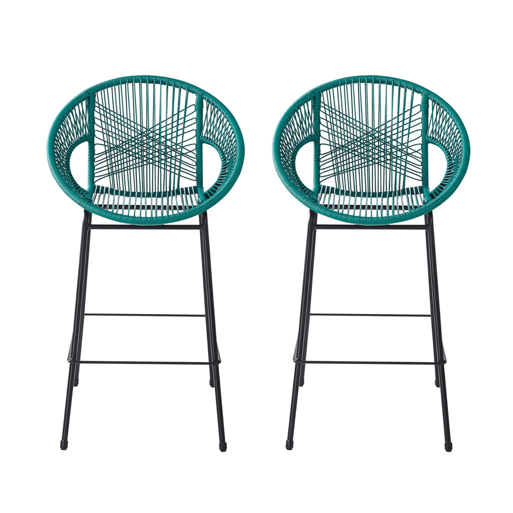 Teal Faux Wicker Outdoor Bar Stool Set of 2 S692606