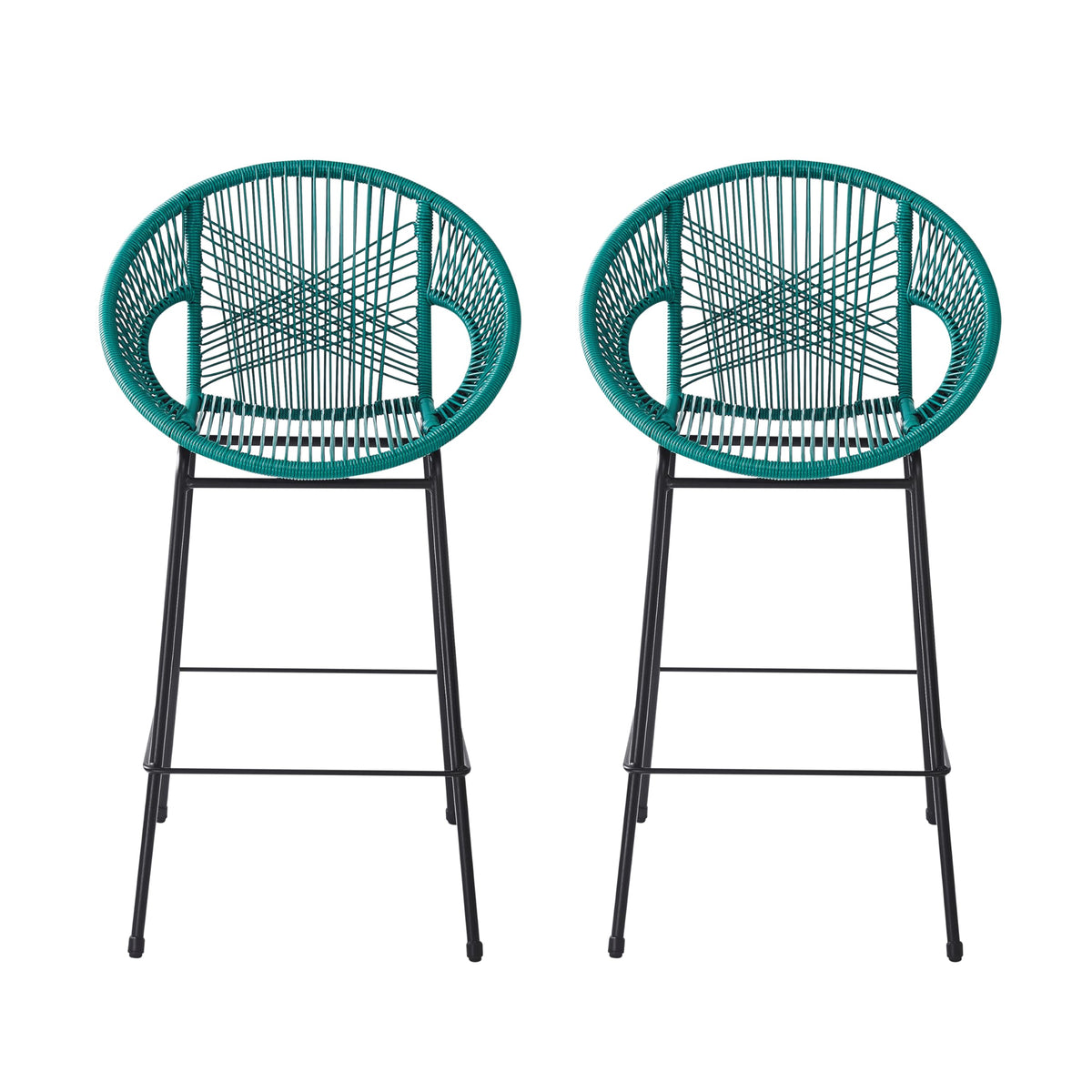 Teal Faux Wicker Outdoor Bar Stool Set of 2 S692606