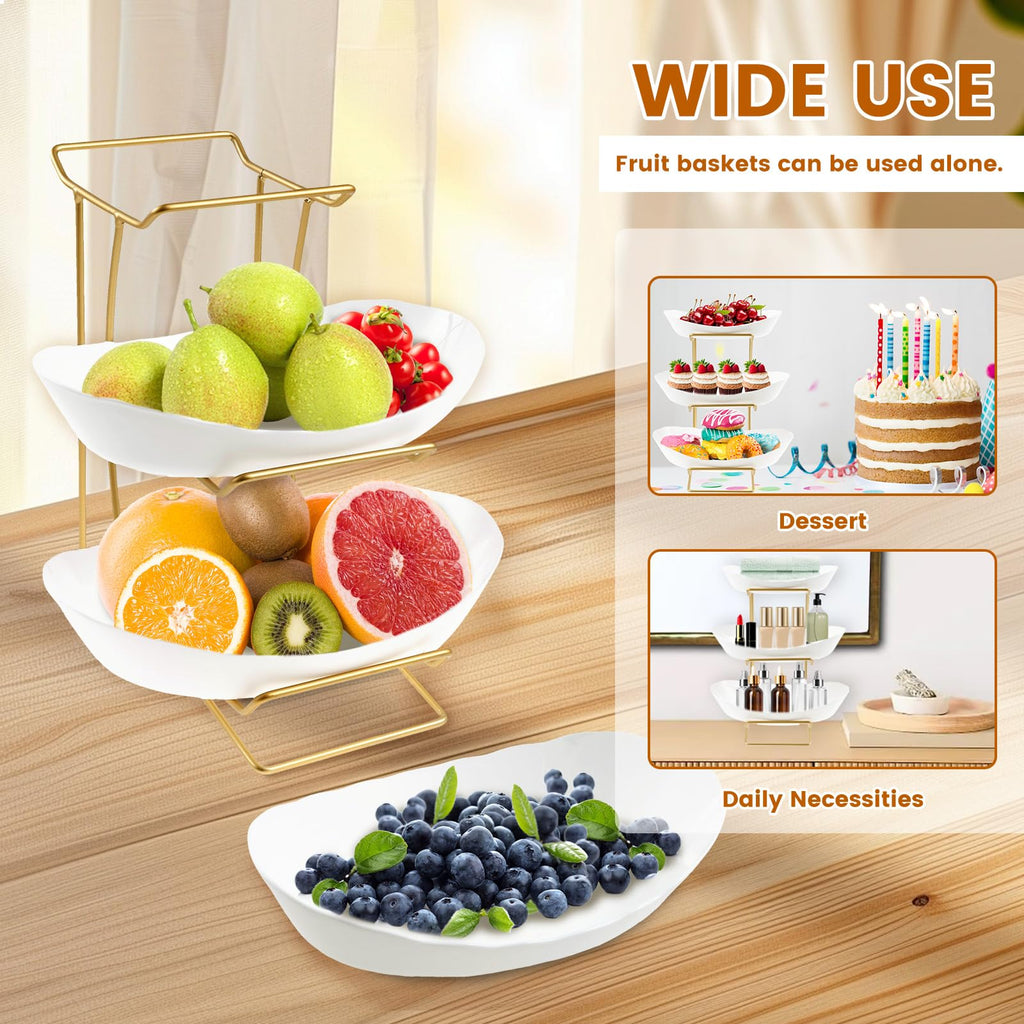 3 Tier Fruit Basket with Gold Metal Stand F89575
