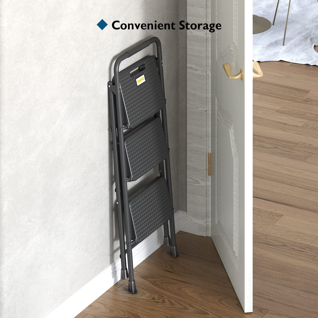 Folding Step Stool 600lbs Max Load Capacity Black C47372