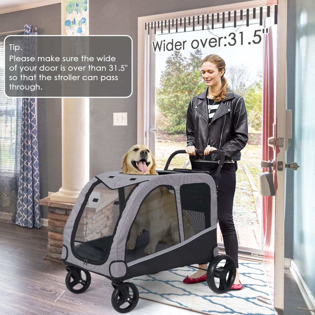 Extra Large Foldable Dog Stroller with Pocket, Up to 130 lbs B675717