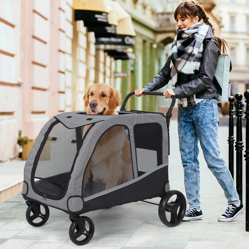 Extra Large Foldable Dog Stroller with Pocket, Up to 130 lbs B675717