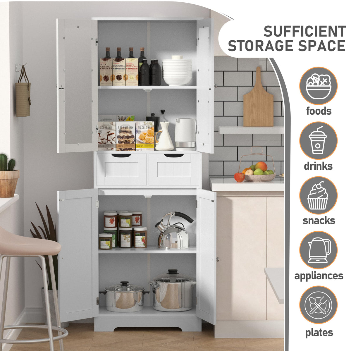 67" White Bathroom Storage Cabinet with Glass Doors and 2 Drawers C475144