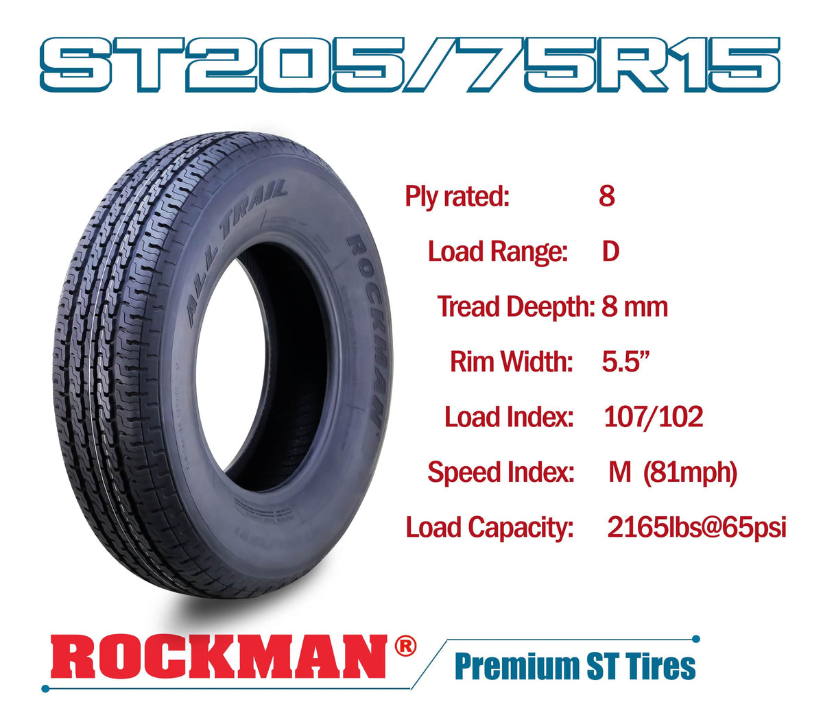 ST205/75R15 8-Ply Trailer Tire Wheel Black Mod Rim Pk2 X645962