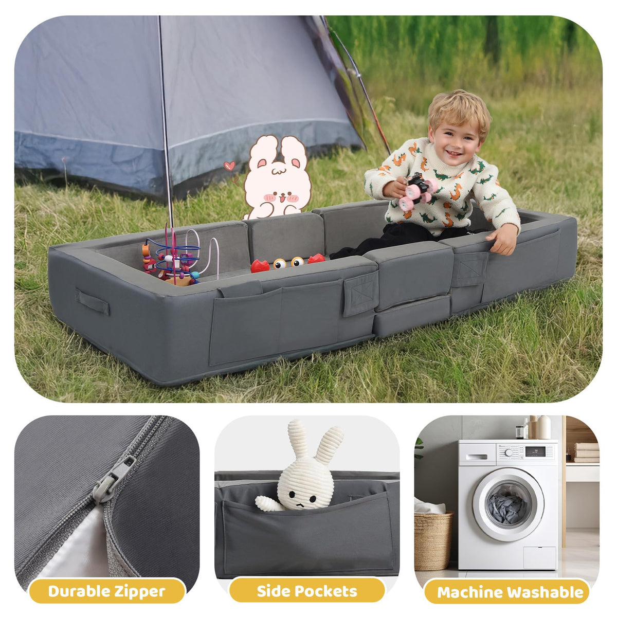 Portable Toddler Travel Bed with Soft Foam Safety Rails Y181