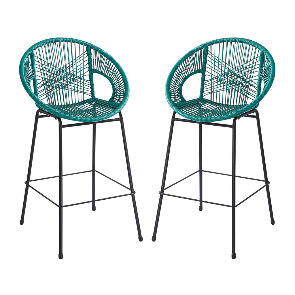 Teal Faux Wicker Outdoor Bar Stool Set of 2 S692606