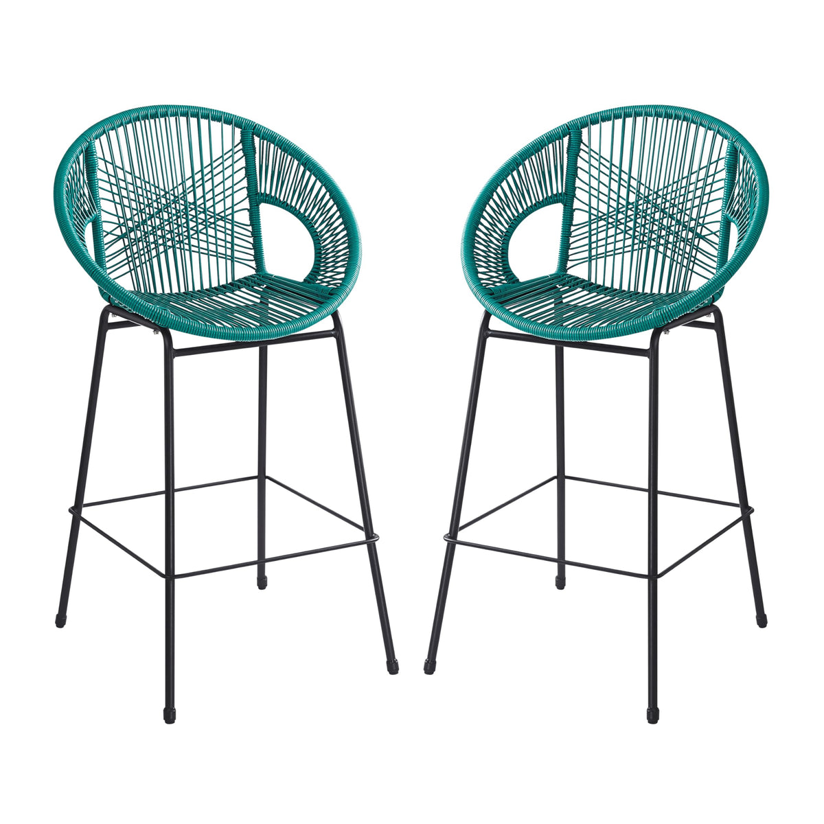 Teal Faux Wicker Outdoor Bar Stool Set of 2 S692606