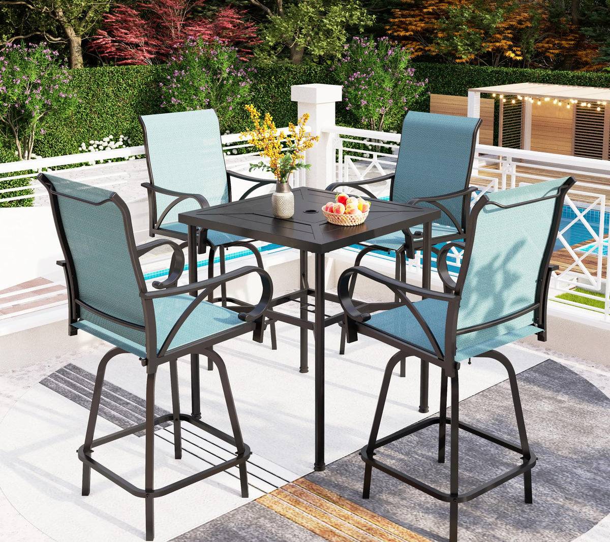 Swivel Metal Bar Stools and Table Set for 4 W9114