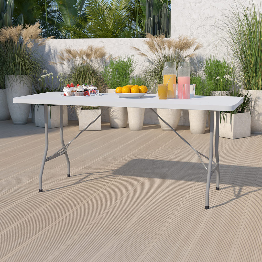6-Foot Granite White Plastic Folding Table Q2512