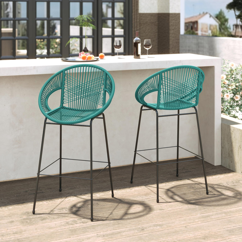 Teal Faux Wicker Outdoor Bar Stool Set of 2 S692606