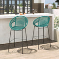 Teal Faux Wicker Outdoor Bar Stool Set of 2 S692606