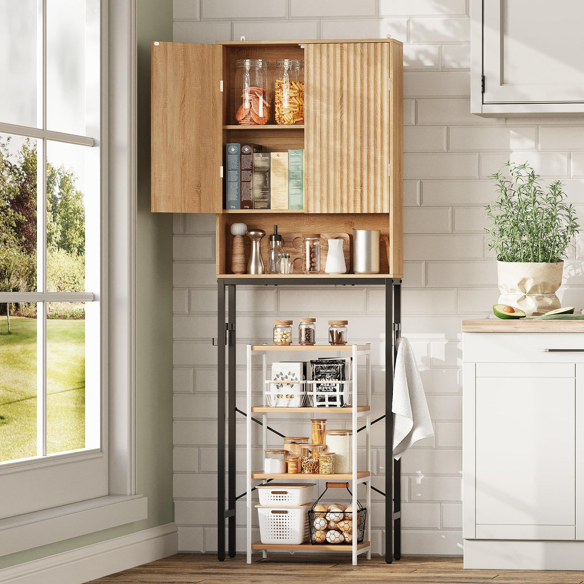 Freestanding Tall Wood Over The Toilet Storage Cabinet H94517
