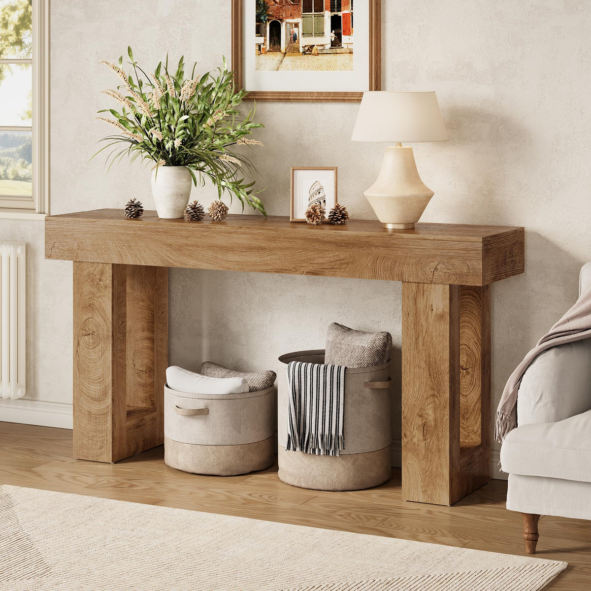 63 Inches Oak Color Wooden Console Table D795