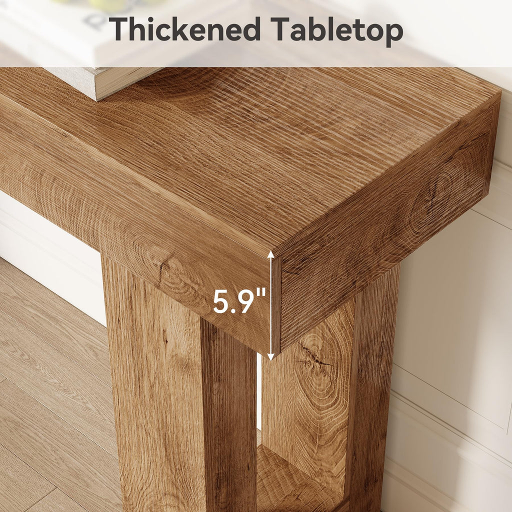 63 Inches Oak Color Wooden Console Table D795