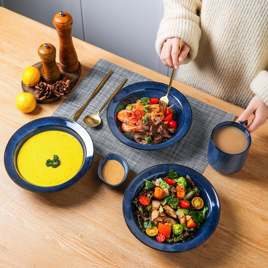 Blue 27oz Ceramic Soup Bowls Set of 4 Y1693