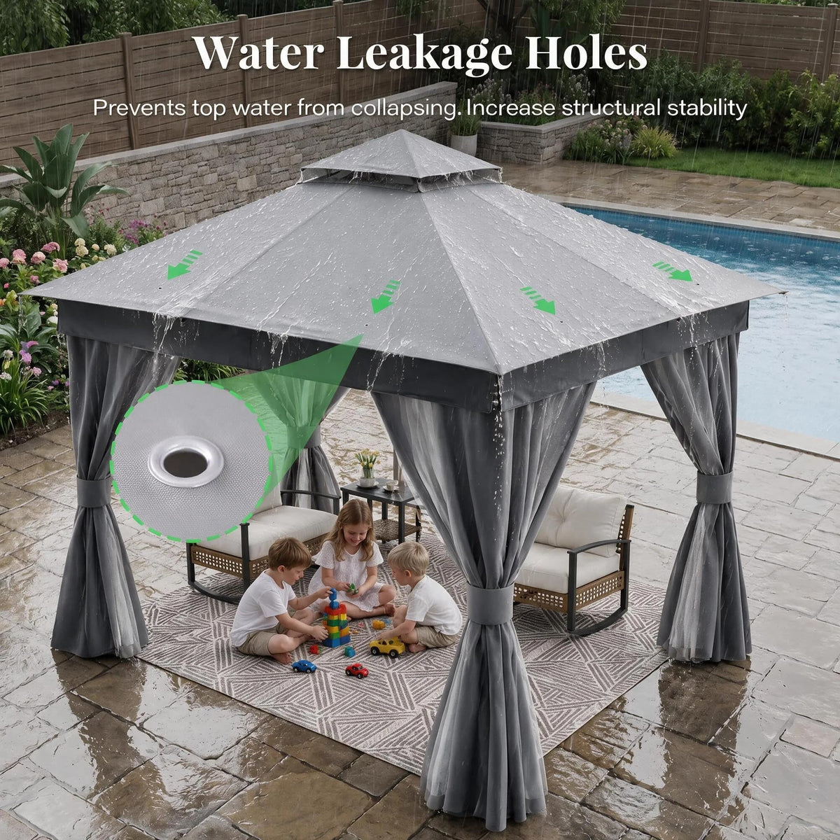 8x8 Gazebo Canopy with Netting, Curtains & Double Roof N142065